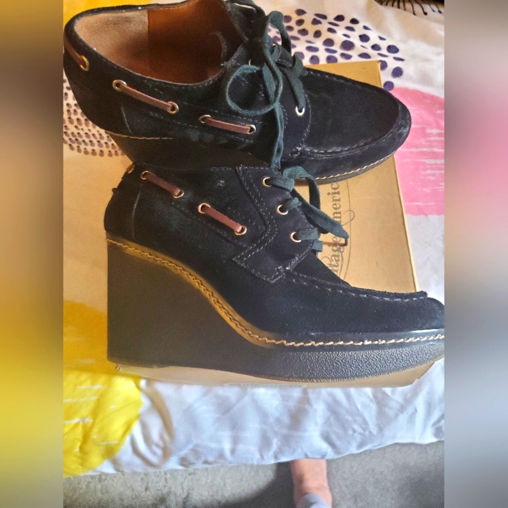 NINE WEST BLACK TIE UP WEDGE SHOE SIZE 10